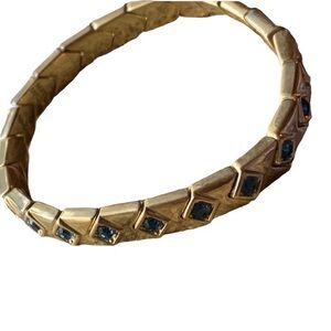 NOLAN MILLER Signed Gold Plated Light Blue Crystal Rhinestones Unisex Bracelet